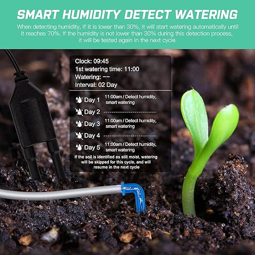 Automatic Plant Waterer Self Watering System Indoor for 15 Potted Plants Pack of 2 Auto Drip Irrigation Kit Programmable Water Timer w Smart Humidity Detection Green
