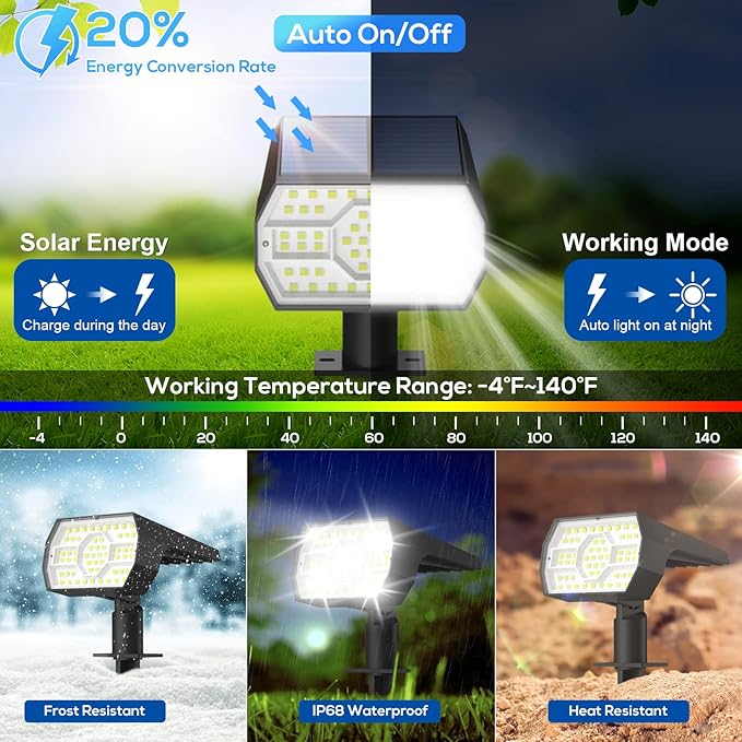 NYMPHY Solar Lights Outdoor Waterproof IP68 56 LED 3 Lighting Modes Solar Powered Garden Yard Spot Solar Lights for Outside Landscape- 4 Pack (Cool White)