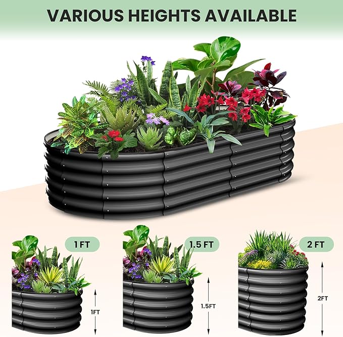 8x2x1FT Galvanized Raised Garden Beds Large Raised Beds for Gardening Above Ground Garden Bed Outdoor Metal Planter Boxes Outdoor for Vegetables Flowers Fruits Dark Grey