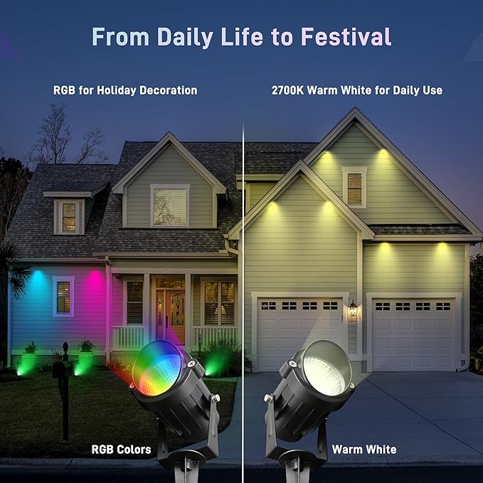 Halloween Christmas Outdoor Spotlights12W RGBW Colors Changing Landscape Spotlight with Remote Control IP65 Waterproof 110V LED Spotlight Indoor with US Plug for Yard Garden House (2Pack)