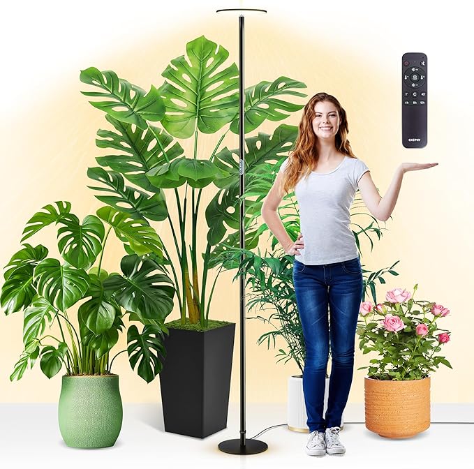 chiphy Grow Lights 85 Full Spectrum Plant Light for Indoor Plants 4/8/12H Timer 40W Grow Lamp 10 Dimmable Brightness Height Adjustable Ideal for Large Tall Plants
