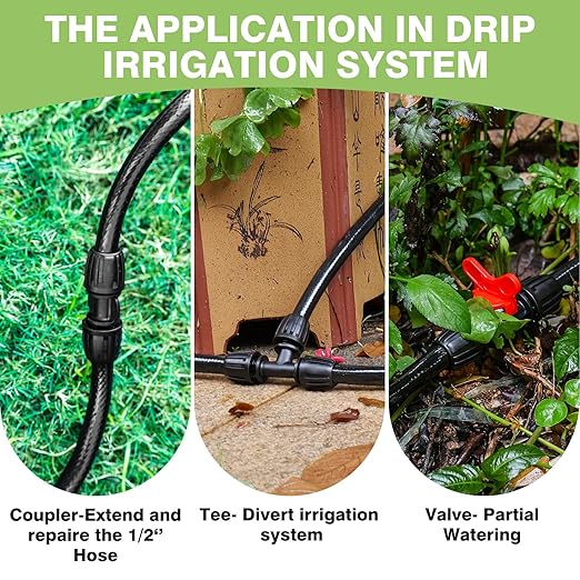 40 FT 1/2 inch Drip Irrigation Irrigation kit Main Line Supply Hose Tube for Garden Irrigation System (Includes 1/2 Straight Connector 3-Way Connector Switch Valve) Black