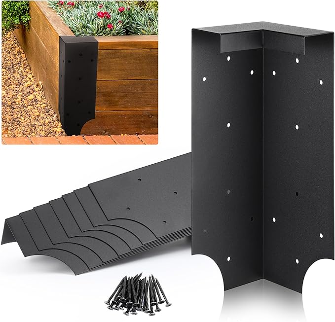 Therwen 8 Set Raised Garden Bed Corner Brackets with 128 Screws Fit Lumber up to 2 Inch x 12 Inch Metal Planter Box Rust Resistant Raised Bed Brackets for Vegetable Garden(Black)