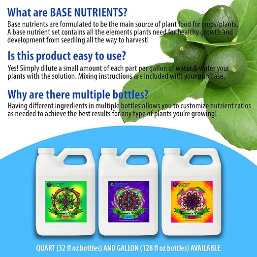 Farmer's Pride 3-Part Organic Blend Fertilizer Set (32 oz Jugs) Quart | Concentrated Plant Food for All Plants &amp Gardens | Makes Up to 470 Gallons | Blue Planet Nutrients