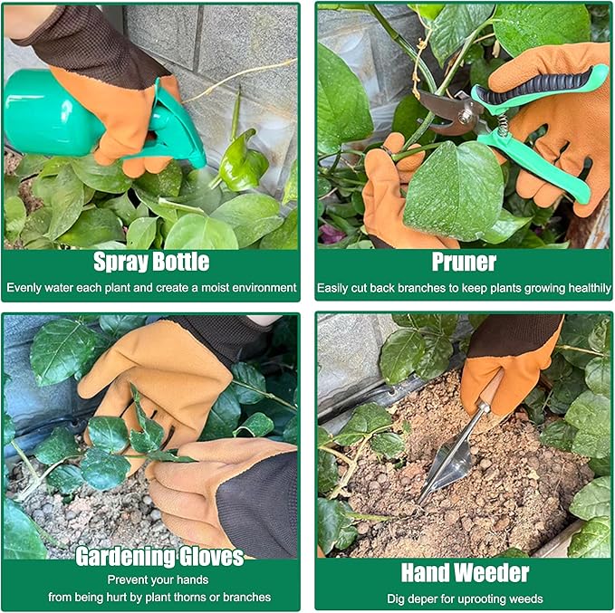 Garden Tool Set 9 Pcs Heavy Duty Stainless Steel Gardening Hand Tool Green Garden Tool Bag Kit Gardening Supplies Gifts for Women Men Mom Dad Gardener Beginner