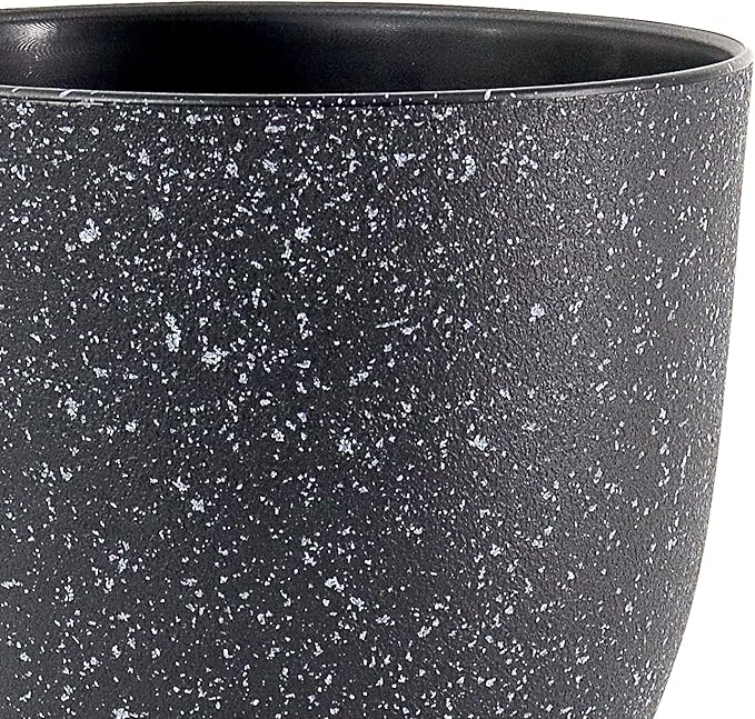 WOUSIWER Plant Pots 10/9/8 inch Set of 3 Modern Decorative Plastic Planters with Drainage Holes and Saucers for House Plants Indoor Flowers Plants Black with White Speckles