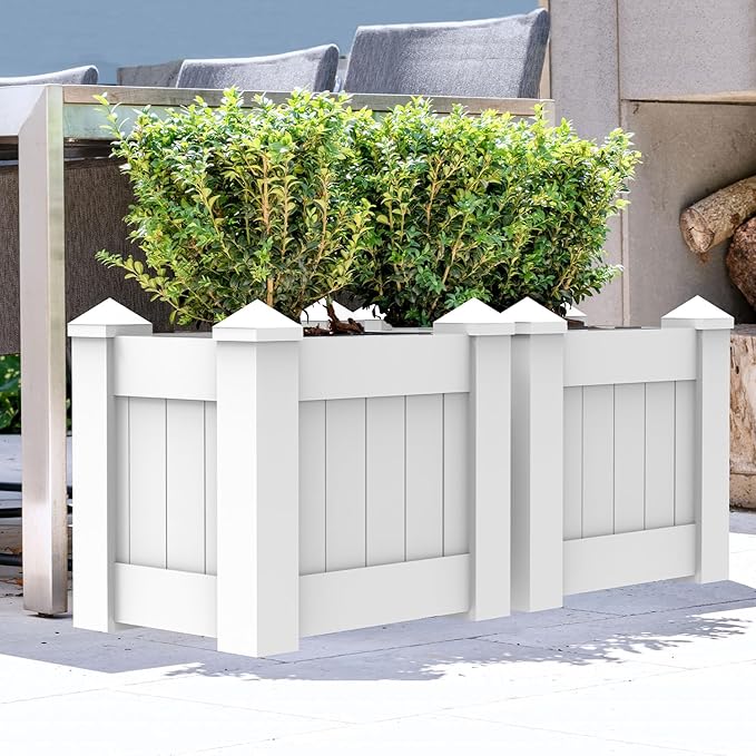 E&ampK Sunrise 31x20x20 Raised Garden Bed White Vinyl Above Ground Planter Box for Growing Vegetables Flowers Herbs DIY Gardening Yard Patio Lawn Outdoor (5 Pcs)