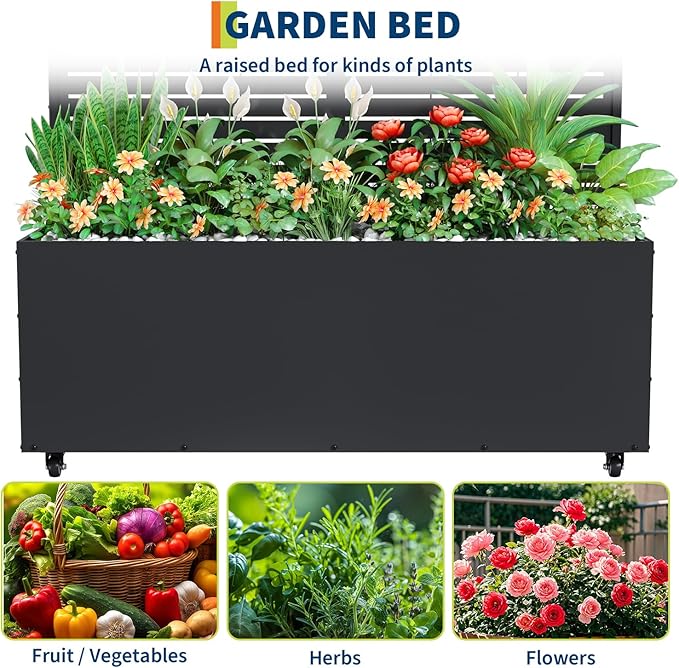 Galvanized Metal Planter Box with Trellis 47X16X71 Raised Garden Bed (with/Without Wheels) Privacy Screen for Climbing Plants Veggies &amp Vines Patio Planter with Drainage Holes 16 Deep