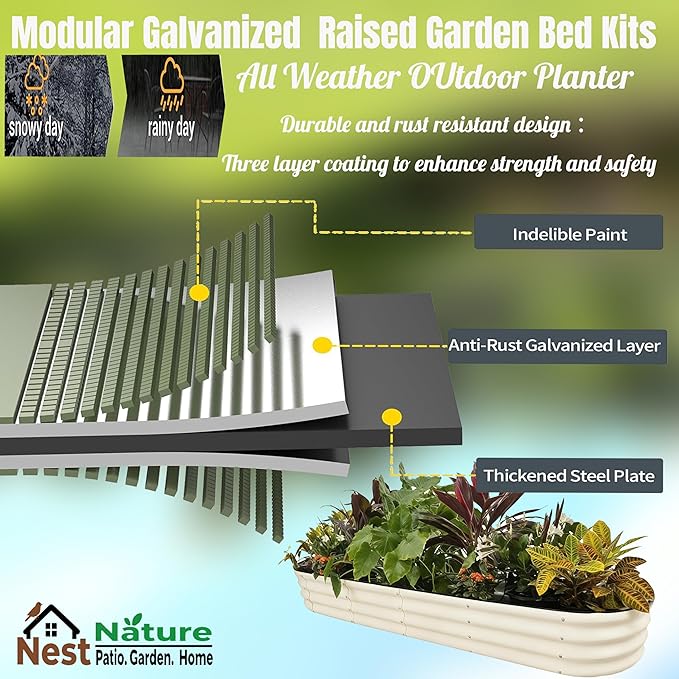 NestNature Modular Galvanized Raised Garden Bed Kits 17 Tall 10-in-2 Outdoor Metal Raised Planter Bed for Planting Plants Vegetables Fruits Flowers Herbs Gardening Ground Planter Box-White