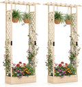 Giantex Wooden Raised Garden Bed with Trellis &amp Hanging Roof 2 Pack Fir Wood Planter Box 89” Freestanding Elevated Garden Bed for Outdoor Climbing Plants Vegetables Flowers Patio &amp Balcony