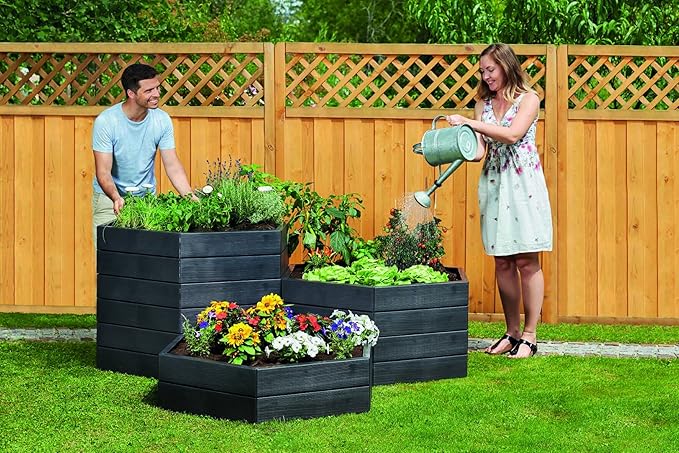Exaco Trading Company Exaco 645100 Modern Modular Raised Bed - Hexagon Shape 2 Panels High