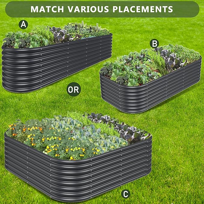 FRIZIONE 8FT(L)×2FT(W)×2FT(H) Raised Garden Bed Outdoor 9 in 1 Adjustable Raised Garden Beds for Flower Raised Planter Box Outdoor for Herb Vegetable-Gray