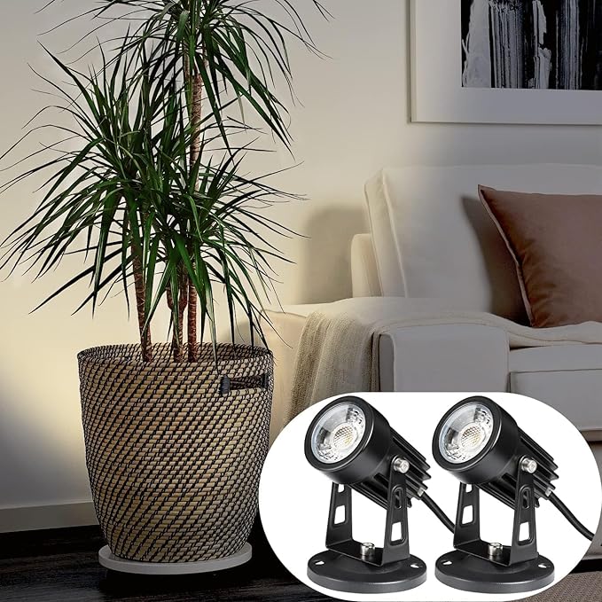 2 Pack LED Plant Spotlight Lamps - Indoor Uplighting for Plants 110V Warm White 5.9 FT Cord with Foot Switch - Perfect for Home Gardening and Plant Display
