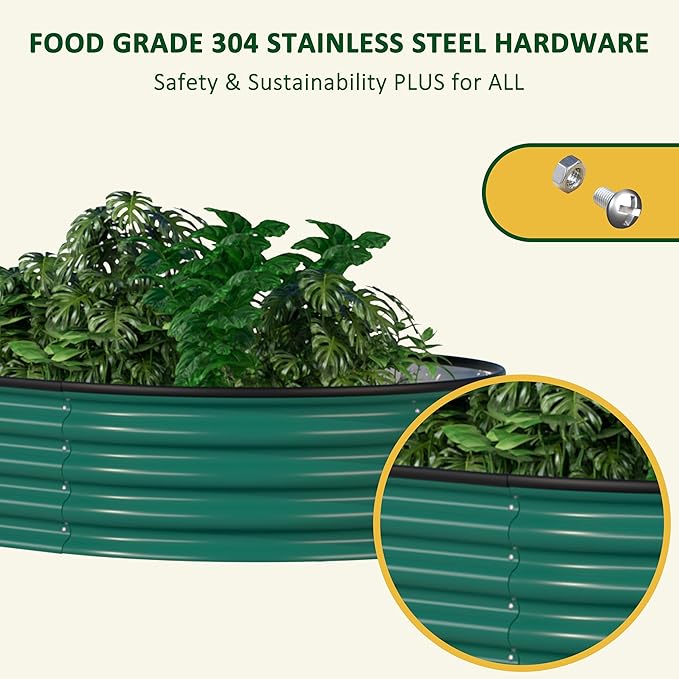8x2x1ft Galvanized Raised Garden Bed 9-in-1 Outdoor Metal Raised Planter Box Oval for Vegetable Flower Backyard and Patio Green