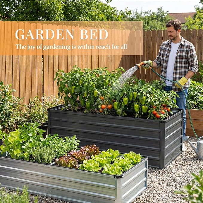 NEWBULIG 6x3x2ft Galvanized Raised Garden Bed Outdoor Metal Planters Box Large Garden Beds for Planting Vegetables Flowers &amp Herbs Easy Assembly Gray