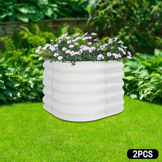 Raised Garden Bed 2Pcs Galvanized Square Garden Beds Kit Silver Outdoor Metal Planter Raised Beds for Vegetables Fruits Flowers 1.96(L)*1.96(W)*1.41(H) ft