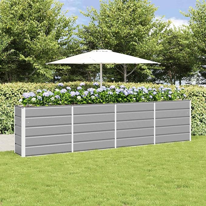 Steel Raised Garden Bed for Gardening Metal Planter Box for Vegetables Fruits Flowers 125.98 x 15.75 x 29.53 in Light Gray-636