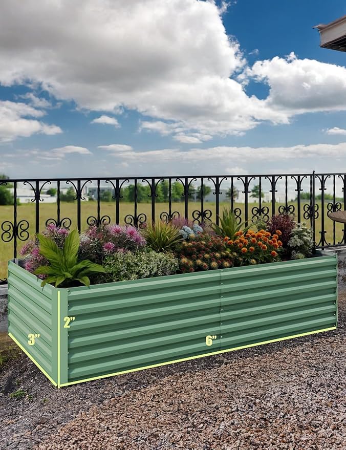 2PCS Metal Raised Garden Bed - 6x3x2 Ft Galvanized Steel Square Planter Box Outdoor Raised Garden Beds Durable Planter Raised for Gardening Pots and Accessories Green