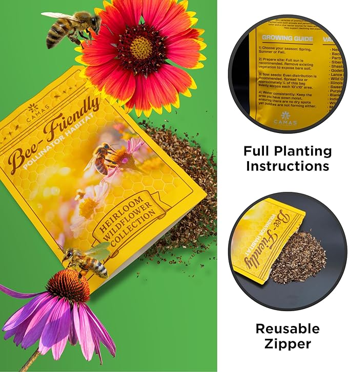 Camas Wildflower Seeds Bulk 1/4 lb – Perennial &amp Annual Wildflower Seed Mix for Planting Outside Pure Seed No Fillers Wild Flower Seeds Throw and Grow for Bees &amp Pollinators