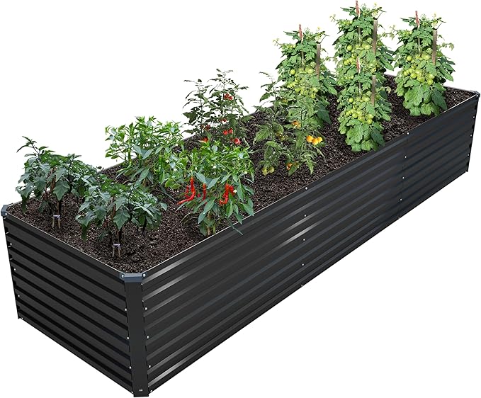 12x2x2FT Galvanized Raised Garden Bed KitVegetable Plant Boxes-Rectangle Metal Flower BoxLarge Planter Raised Beds Outdoor Garden for PlantingFruitHerb-Black