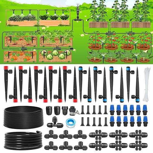 243FT Drip Irrigation Kit Drip Irrigation System with 1/2'' Hose1/4 Drip Irrigation Tubing 2025New Quick-Connect Three Adjustable Nozzle Types for Garden Greenhouse Flower Bed Patio Lawn
