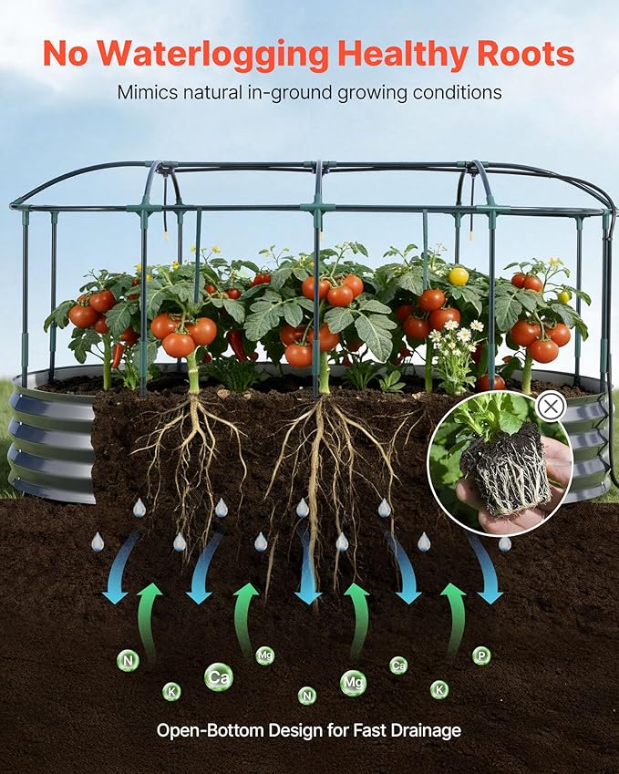 VEVOR 6x3x1FT Metal Raised Garden Bed Kit with Self Watering System and Mesh Cover Oval Outdoor Galvanized Planter Raised Beds for Gardening Planting Flowers Fruits Vegetables