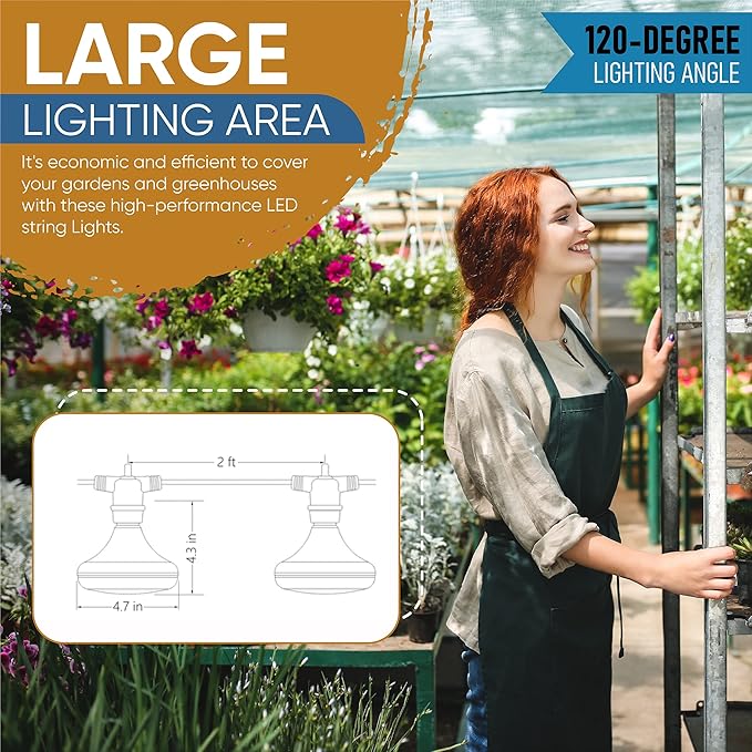 OmniHW 24 ft Full Spectrum LED Grow String Light- 12 Bulbs with 2ft Spacing for Plants Veg Flowers &amp Seedling in Greenhouse Indoor &amp Outdoor- 120 Hi- Efficacy Large Lightning Area&amp Waterpr