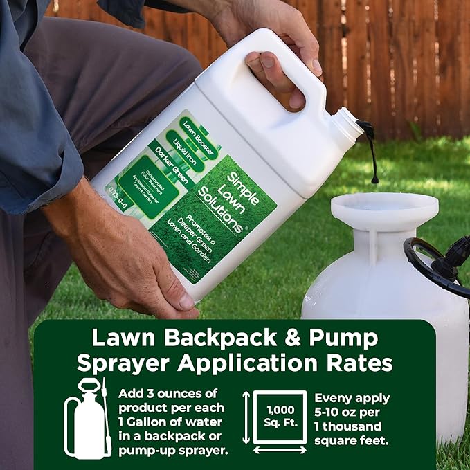 Simple Lawn Solutions - Liquid Iron Fertilizer Darker Green - Chelated Micronutrients - Concentrated Spray Booster for Turf Grass Indoor Plants and Outdoor Garden (1 Gallon)