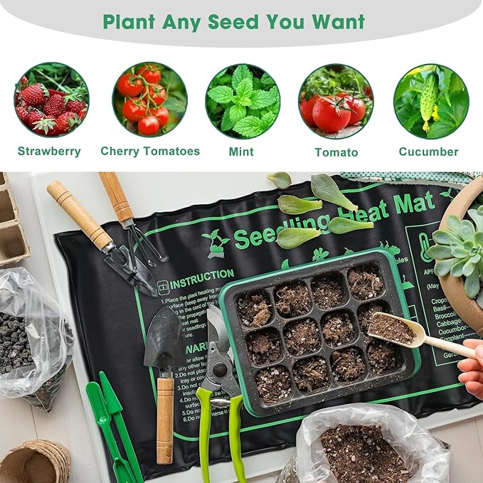 FINEST+ Seed Starter Tray with Heat Mat and Grow Light5 Pack Seedling Starter Trays with Time ControllerSeedling Starter Tray with Adjustable BrightnessSeed Starting Kit with Adjustable Humidity