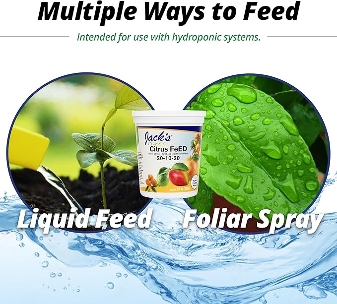 Jack's Classic 20-10-20 Citrus Feed Water-Soluble Fertilizer with Micronutrients to Provide Better Growth and Fruiting in Tropical Fruiting Plants 1.5lbs