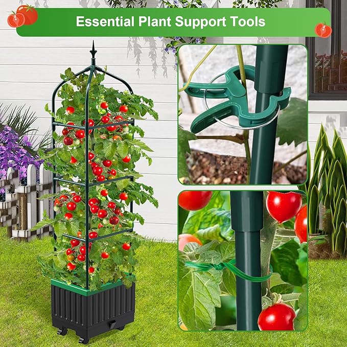 Raised Garden Bed Planter Boxes with Trellis1pcs 70.9Self-Watering Tomato Planter Boxes with Trellis for Climbing Vegetables Plants Flowers Tomato with WheelsUse for Indoor Outdoor (Black)