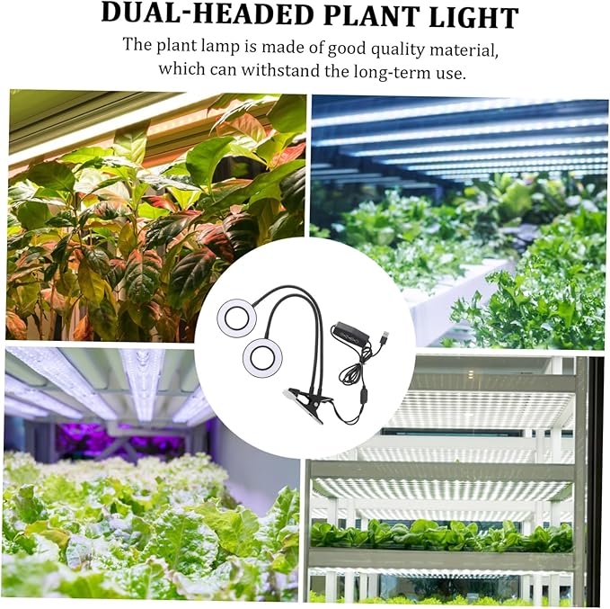 Toyvian LED Plant Growth Light with Dual Heads USB Powered Indoor Planting Lamp for Home Gardening Suitable for Vegetables and Flowers Timed Lighting Options