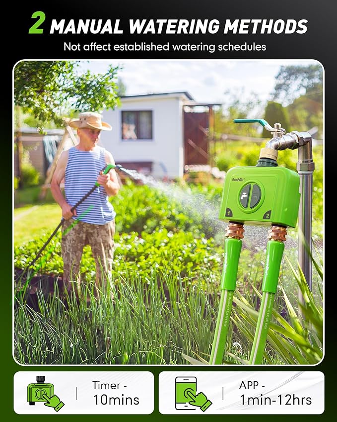 RAINPOINT WiFi Water Timer for Garden Hose 2 Zone WiFi Sprinkler Controller Smart Hose Timer Valve Automatic Drip Irrigation System/Rain Delay for Garden/Yard (Brass Inlet &amp Outlet No Gateway)
