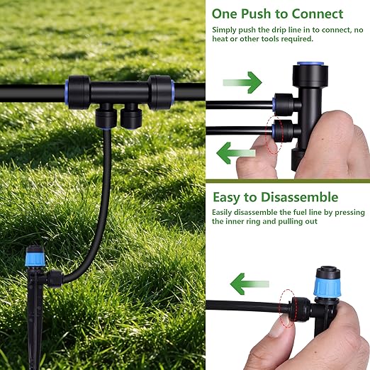 230FT Garden Irrigation System with 40 Nozzles &amp Emitters Automatic Watering System with 1/2 &amp 1/4 Tube and Barbed Fittings Garden Sprinkler for Raised Beds Greenhouse Lawn