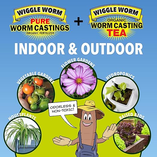 Fertilizer Combo Pack – 15lb Pure Worm Castings Fertilizer and Soil Amendment and 8oz Worm Casting Tea Concentrate for Indoor and Outdoor Gardening