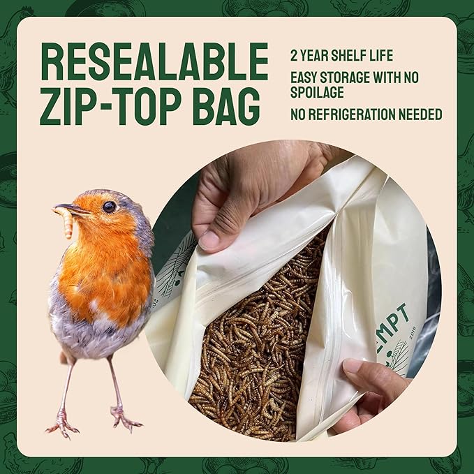 Hatortempt 1.8lb Dried Mealworms for Wild Birds - 50% Protein Meal Worms for Wild Birds - Attracts Bluebirds Starlings Wrens Woodpeckers Cardinals and Robins
