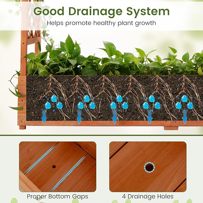 ORALNER Raised Garden Bed with Trellis Wooden Planter Box with Climbing Frame Outdoor Elevated Garden Box for Vegetables Herbs Flowers Fruits (Extra Large)