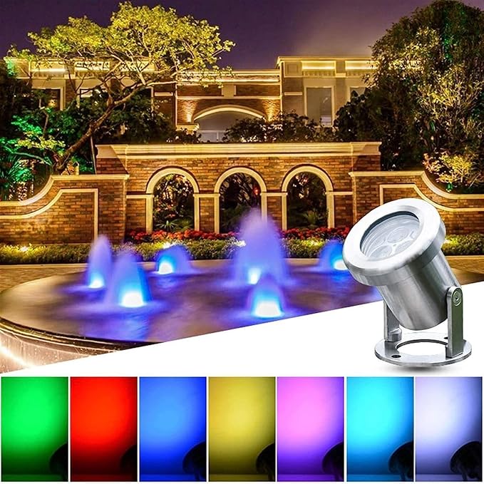 LED Beam Spotlight - IP68 Waterproof Stainless Steel LED Landscape Lighting Fixture 12/24V Underwater Pond Brightening Light Panel Spotlight for Garden SquareRed 3W(24V)