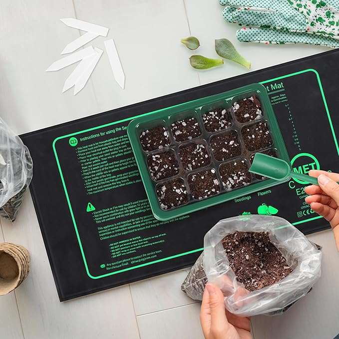 6 Pack Seed Starter Tray Kit with Grow Light and Seedling Heat Mat 72 Cells Seed Starter Tray with Humidity Dome and Base Plastic Plant Growing Germination Trays for Seed Propagation Green