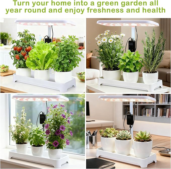 Indoor Garden Led Grow Light Full Spectrum LED Grow Lamp for Indoor Plants with Intelligent Controller Height Adjustable Ideal for Home Desk Plant Lighting (Without Pots)(White 16.5*6.5*4 inch)