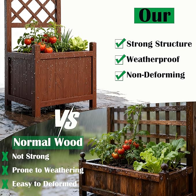 Planter Box with Trellis72in Tall Outdoor Wooden Raised Garden Bed with TrellisPatio Balcony Garden Privacy Planter Box for Climbing PlantsFruitsVegetablesFlowersDark Brown