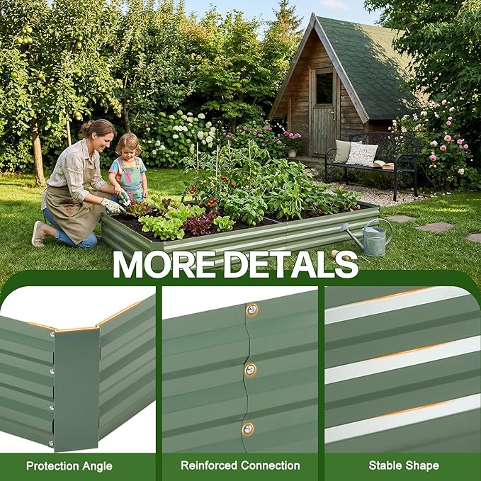 Aoodor 4 x 2 x 1 ft Outdoor Raised Garden Bed Reinforced Galvanized Steel Planter Box for Vegetables FlowersFruits and Herbs