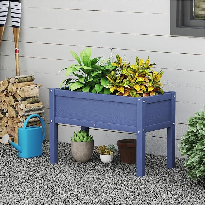Small HDPE Raised Garden Bed Elevated Planter Box with Legs Outdoor All-Weather Planter Raised Beds for Seeds Herbs Flowers Vegetables (Navy Blue)