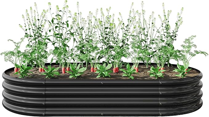 Large Oval Metal Raised Garden Bed - Outdoor Planter Bed for Plants Vegetables &amp Flowers Black