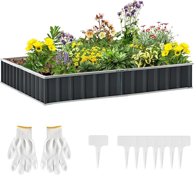 8.5' x 3' x 1' Raised Garden Bed Galvanized Metal Planter Box for Vegetables Flowers Herbs Dark Gray