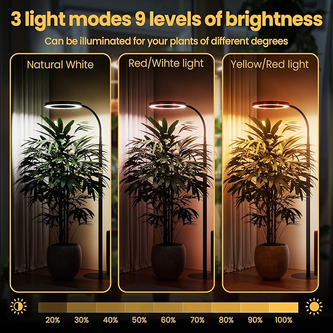 Grow Light Plant Light for Indoor Plants Full Spectrum Grow Lamp with Pedestal Stand Automatic Timer for 3H/9H/12H 10 Dimmable Levels Height Adjustable 51-67in Black