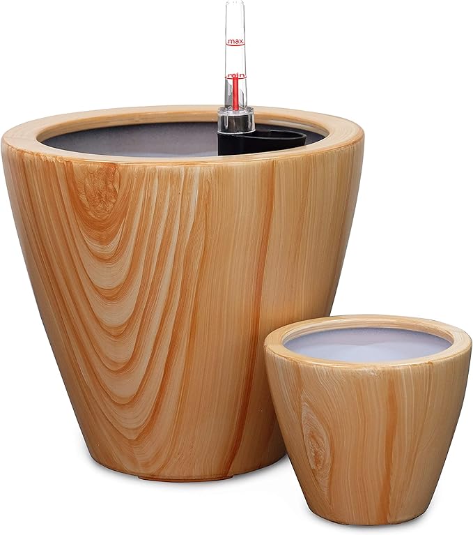 2 Pack 10 in. Light Wood Plastic Self Watering Planter Pot