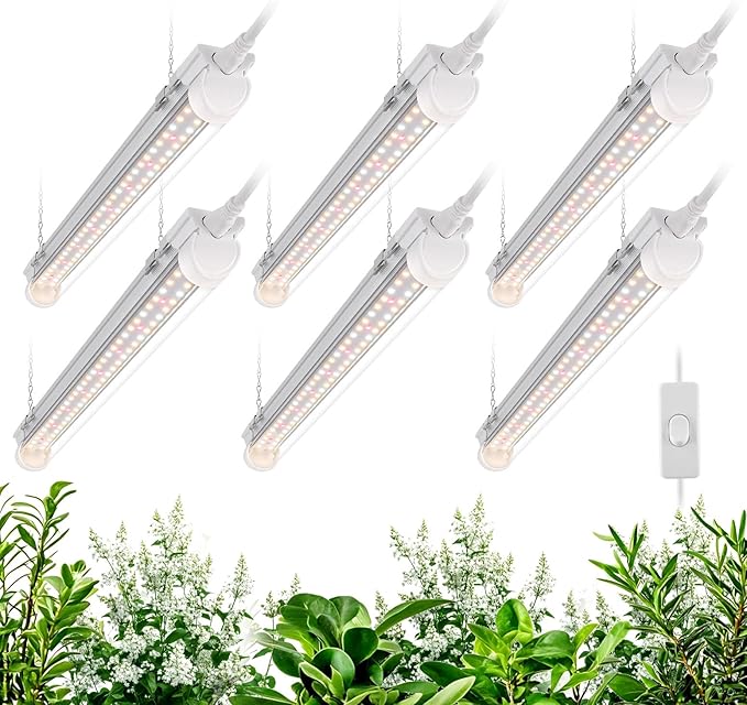 Bstrip T8 Grow Light 1.4FT 108W (6 x 18W) Plant Lights for Indoor Growing Full Spectrum with 660nm Red LEDs 3467K Ideal for Indoor Plants Greenhouse Linkable Design with On/Off Switch 6-Pack