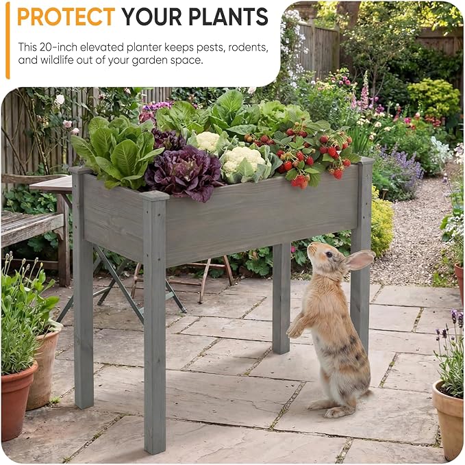 NEWBULIG Raised Garden Bed with Legs 34x18x30inElevated Wood Planter Box Stand for Outdoors Garden Balcony CourtyardNatural Wood 400 Pound Capacity for Planting Herbs Flowers VegetablesDark Grey