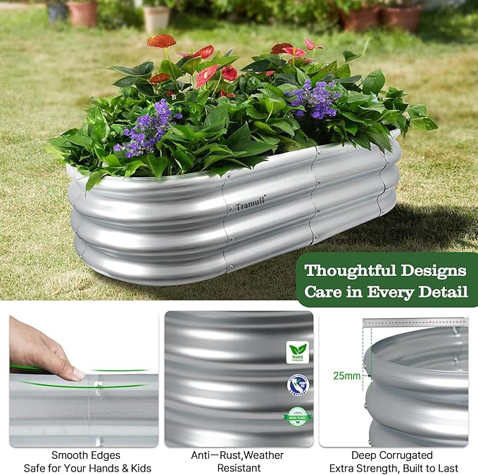 4x2x1ft Galvanized Raised Garden Bed Outdoor 2-Pack 12 Tall Metal Raised Beds for Gardening Planter Boxes for Plants Vegetables Flowers Herbs &amp Tomato Bottomless Elevated Garden Beds Kit Si
